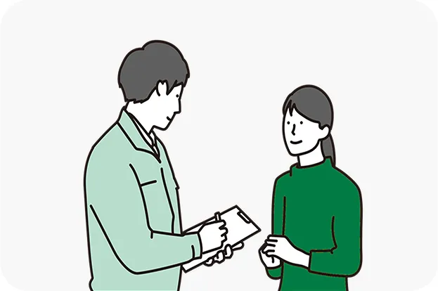 お客様にヒアリングを行っている作業員のイラスト