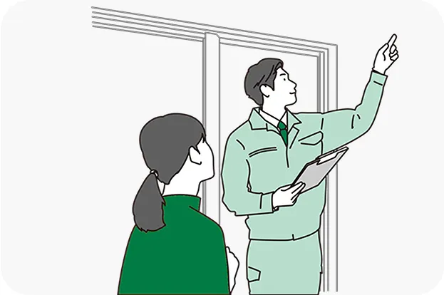 現場でお客様と会話している作業員のイラスト